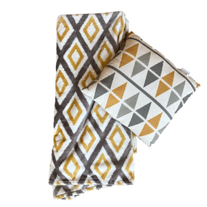Geometric Yellow and Grey Throw Pillow and Throw Blanket Set